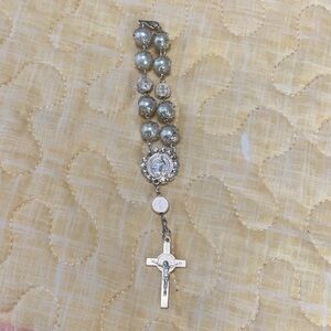 Elegant Silver/White Beads Rosary Bracelet